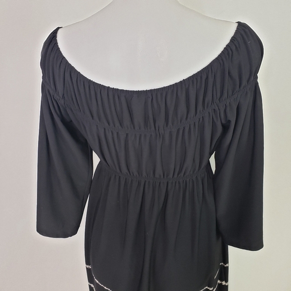 Tiana B black white stripe off the shoulder dress peasant - Picture 7 of 9